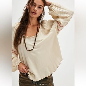 Free People We the Free Willa Thermal Balloon Sleeve Renaissance Peasant Blouse